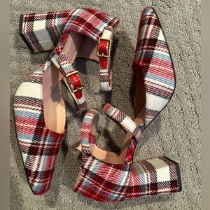 J. Crew Plaid Double Buckle Pumps